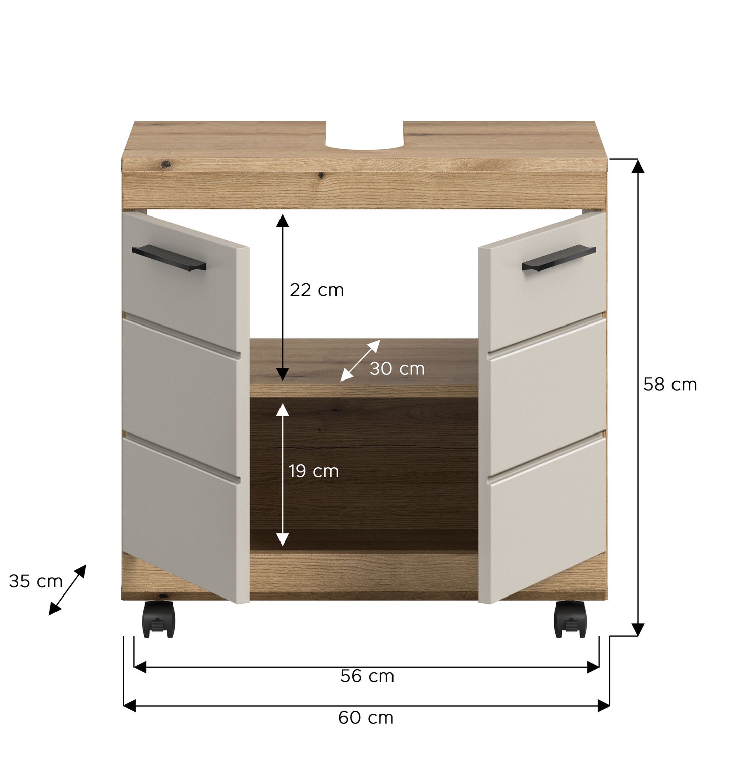 Homes & Jones Waschbeckenunterschrank auf Rollen, Schrank easy to handle