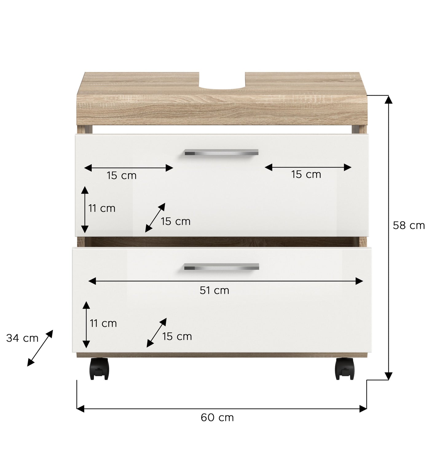 Homes & Jones Waschbeckenunterschrank auf Rollen, Schrank easy to handle
