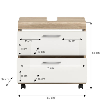 Homes & Jones Waschbeckenunterschrank auf Rollen, Schrank easy to handle