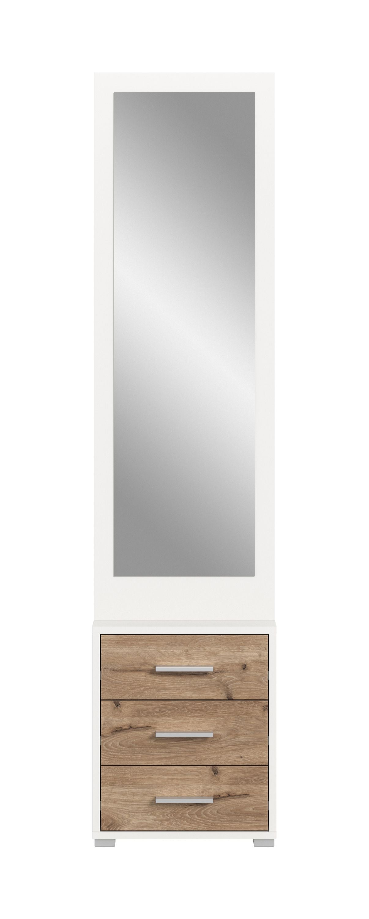 Schmale Homes & Jones Garderobe mit Spiegel und drei Holz-Schubladen in Hellbraun