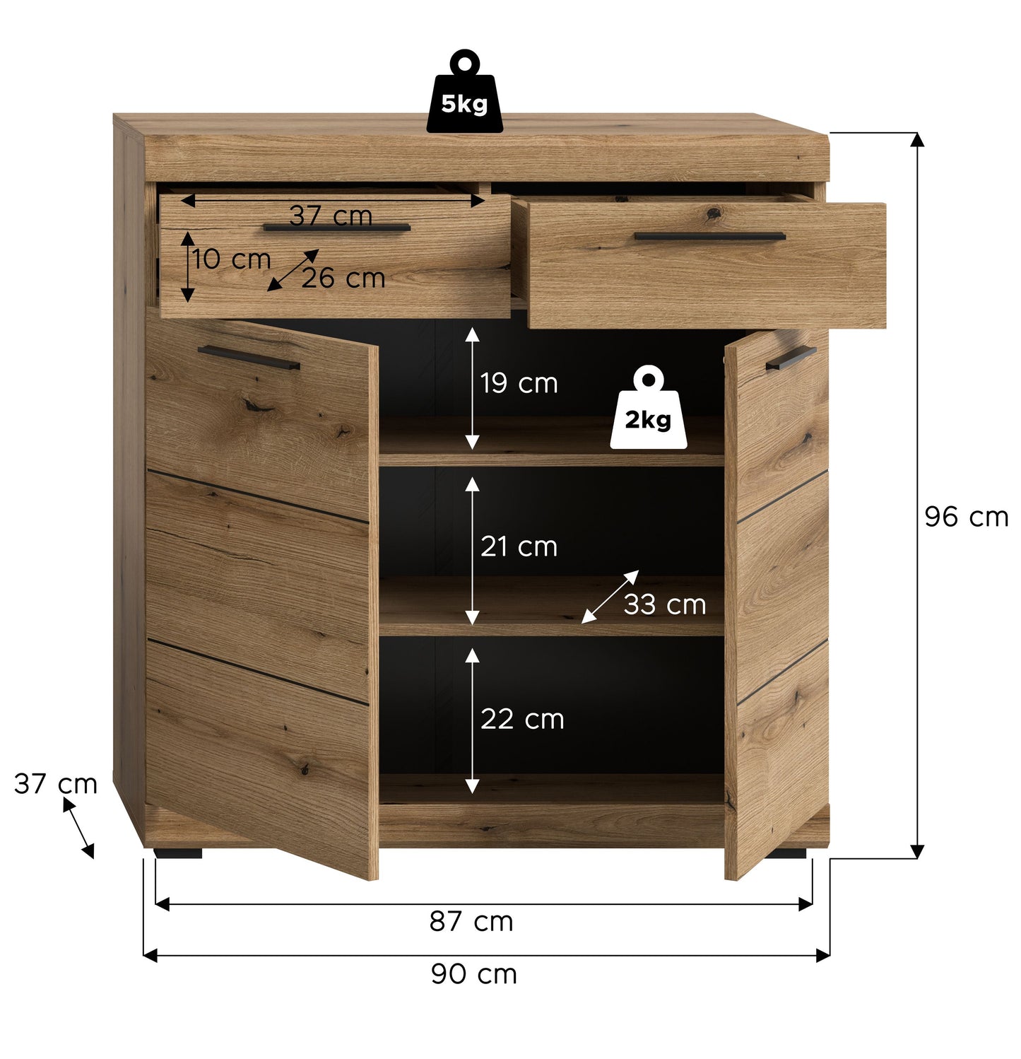 Homes & Jones Schuhschrank-Kommode mit Schublade, offene Fächer, helle Holzoptik