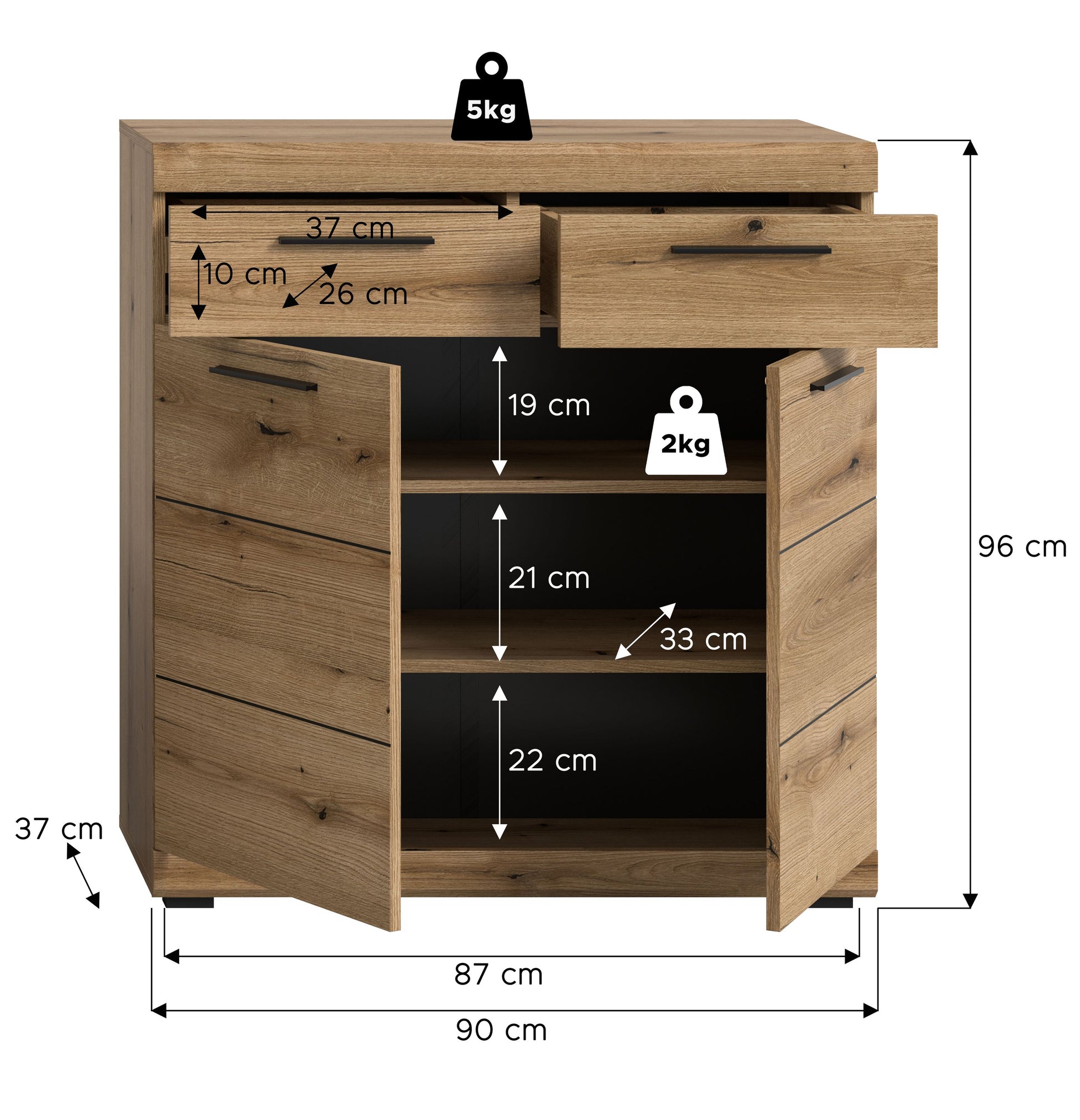 Homes & Jones Schuhschrank-Kommode mit Schublade, offene Fächer, helle Holzoptik