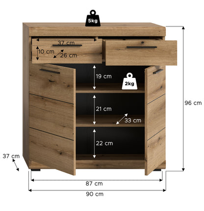 Homes & Jones Schuhschrank-Kommode mit Schublade, offene Fächer, helle Holzoptik