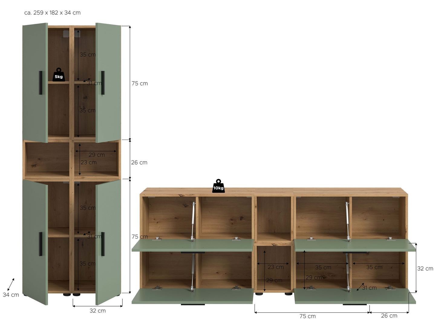 Homes & Jones Wohnwand 4-tlg. TV Möbel Modular Lowboard, Wohnzimmerschrank