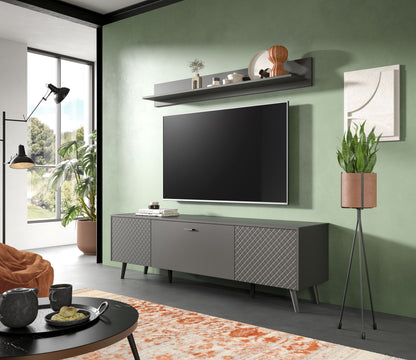 Homes & Jones Wandboard grau matt mit Ablage über TV, glatte Front und klare Linien