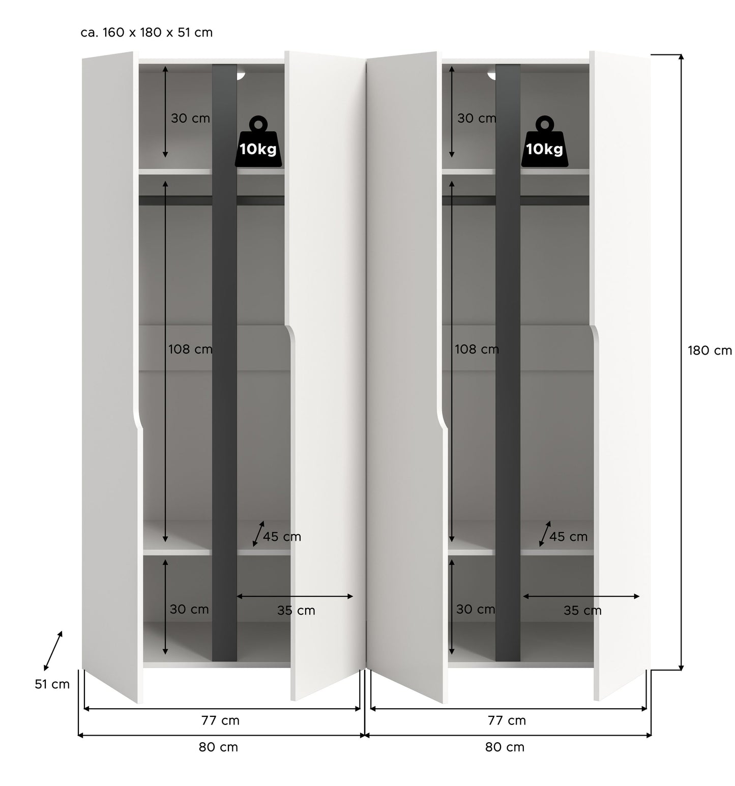 Wardrobe combination ANGA (W/H/D: approx. 160/180/51 cm) in anthracite/Artisan oak replica