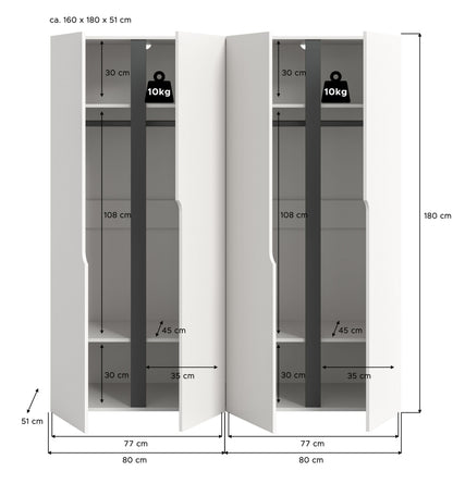 Wardrobe combination ANGA (W/H/D: approx. 160/180/51 cm) in anthracite/Artisan oak replica