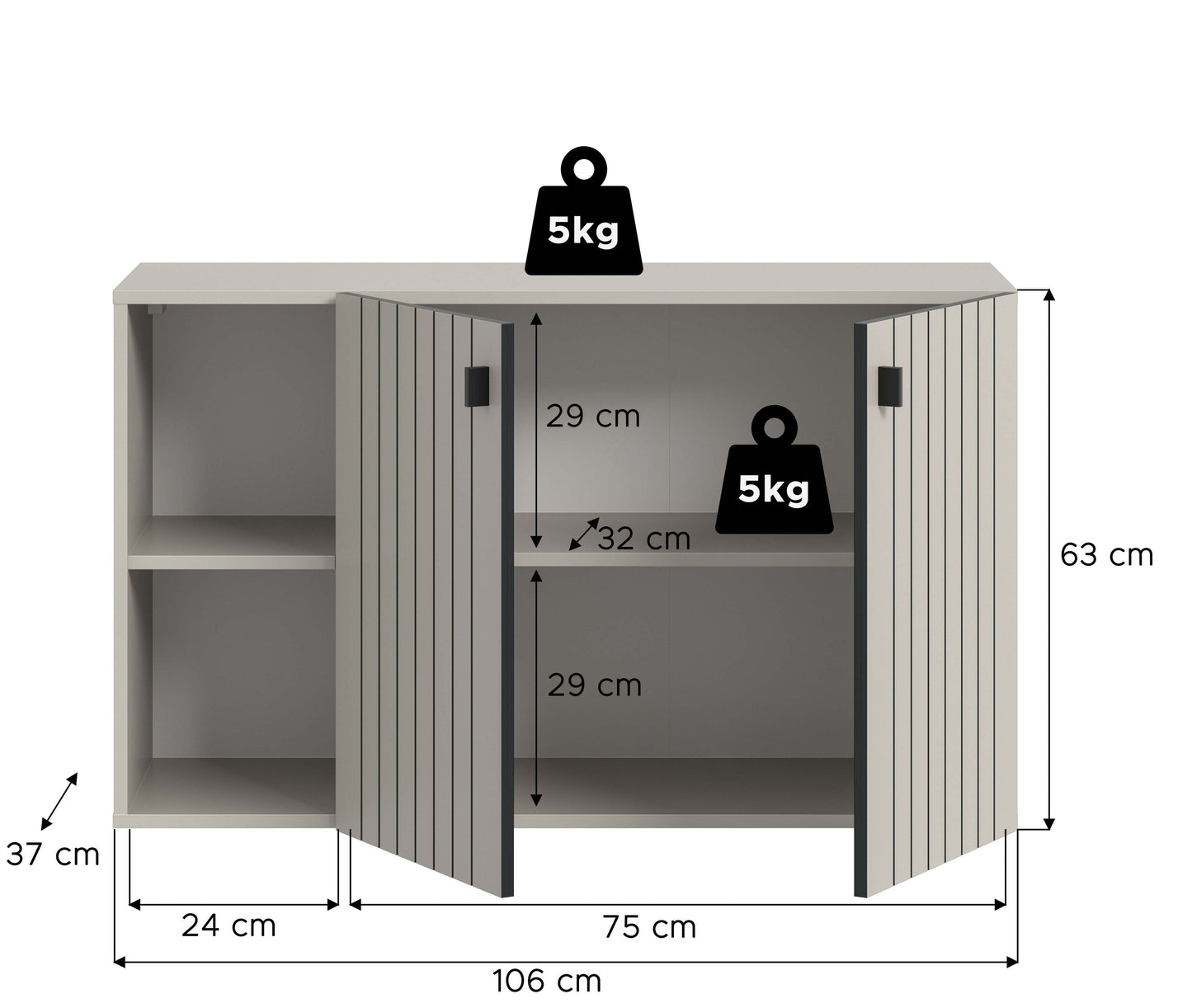 Homes & Jones Garderobenschrank 106 cm breit hängend, Dielenschrank, Flurmöbel