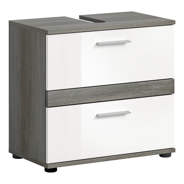 Waschbeckenunterschrank Blake 60x57x34 cm in Front weiß Hochglanz Korpus rauchsilber Nb
