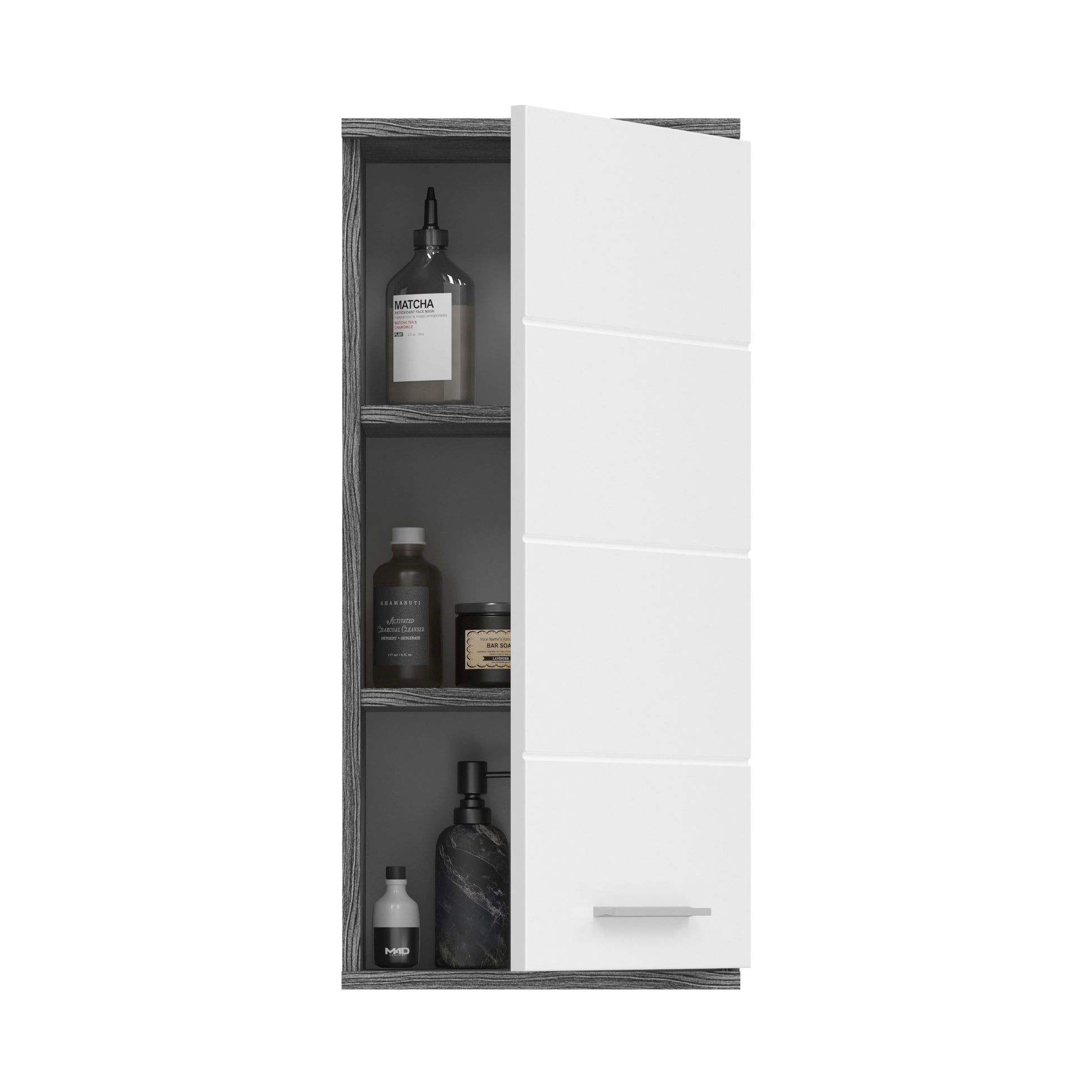 Homes & Jones Badezimmer-Hängeschrank mit geöffneten Fächern, weiß hochglänzend, Griff