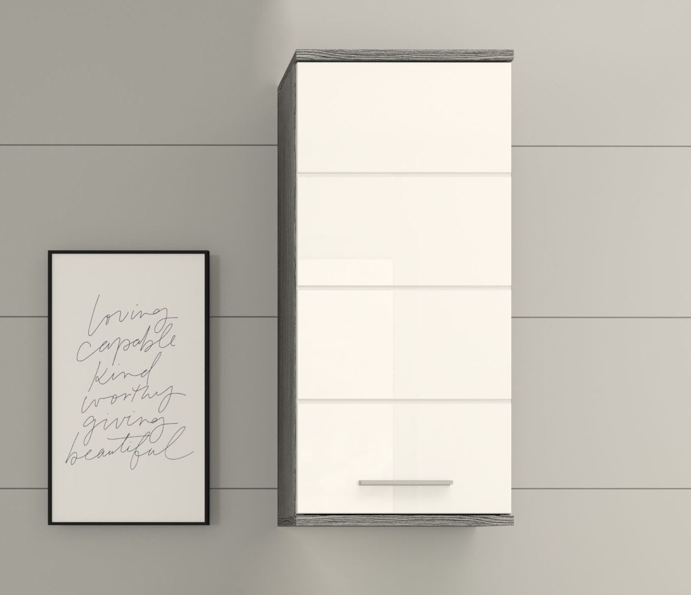 Homes & Jones Badezimmer-Hängeschrank in Weiß, Hochglanz, mit Griff und Fugen