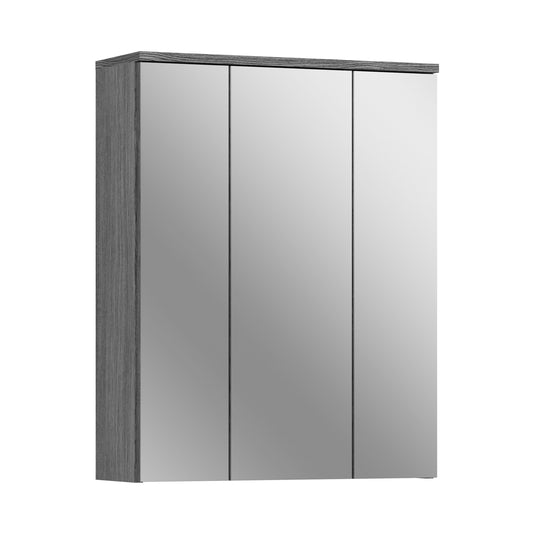 Badspiegelschrank mit drei Spiegeltüren und Holzseiten, geschlossen, 60 cm breit