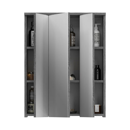 Badspiegelschrank mit 3 Spiegeltüren geöffnet, mit Innenfächern und Ablagen