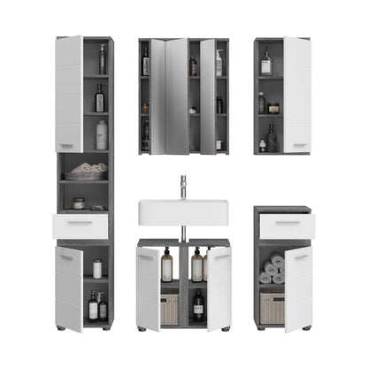 Badmöbel-Set mit Spiegelschrank, weißem Waschbecken und Seitenschränken mit Einlegeböden
