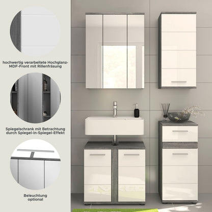 Badmöbel-Set mit Spiegelwandspiegelschrank, Waschtischunterschrank und Schubladenschrank