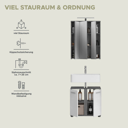 Badmöbel-Set mit Spiegelschrank und Waschtischunterschrank, viel Stauraum