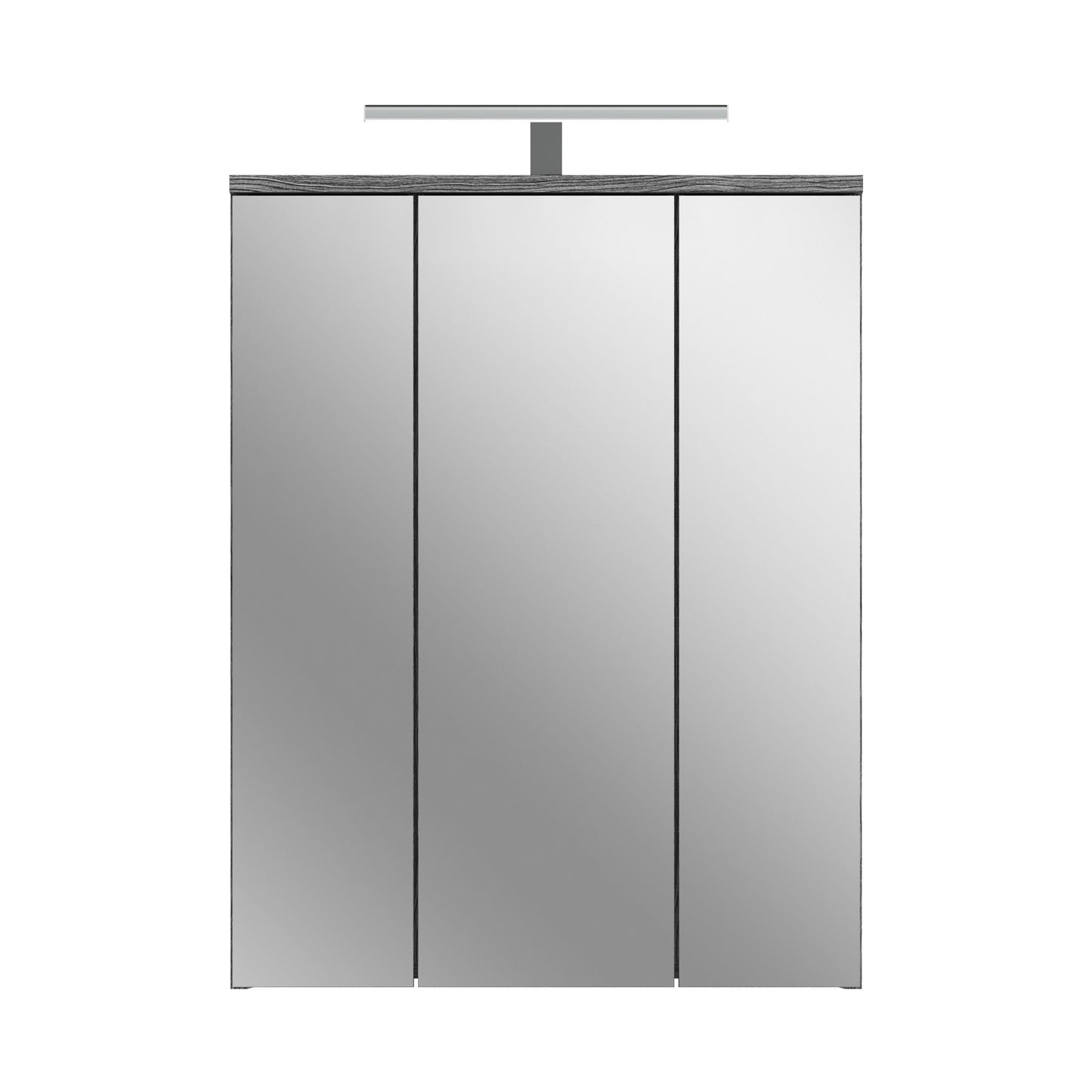 Spiegelschrank mit drei Türen und LED-Lichtleiste, grau-weiß