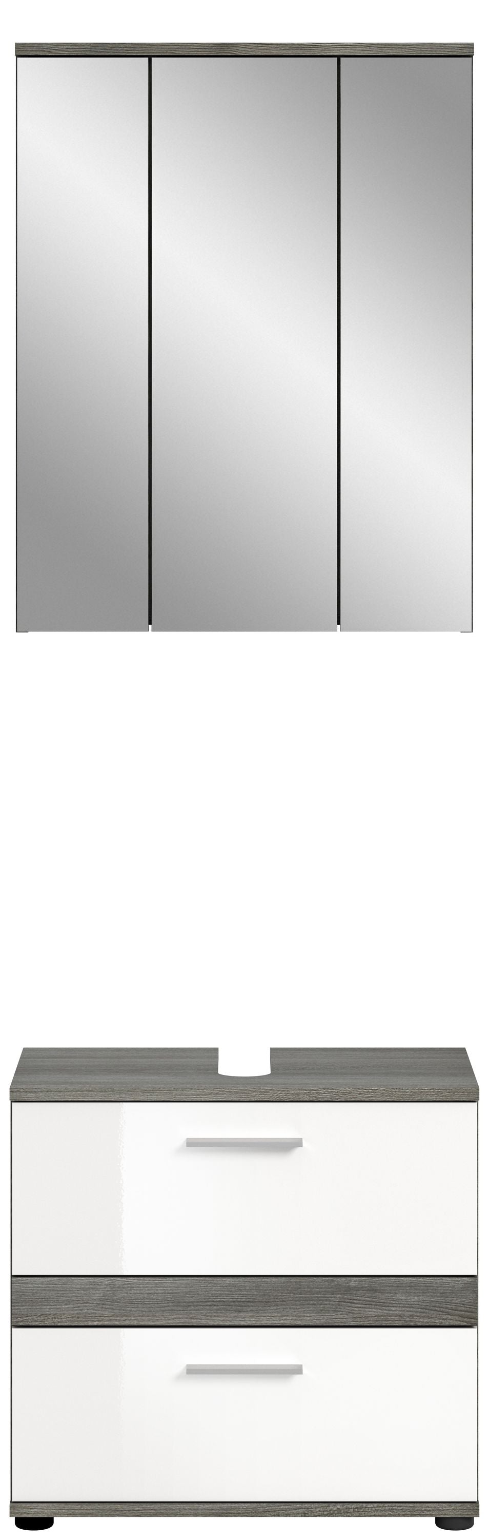Badmöbel-Set mit Hochschrank (3 Türen) und Waschtischunterschrank, anthrazitgrau/weiß
