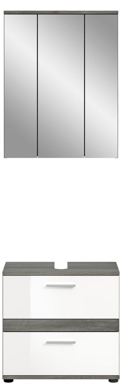 Badmöbel-Set mit Hochschrank (3 Türen) und Waschtischunterschrank, anthrazitgrau/weiß