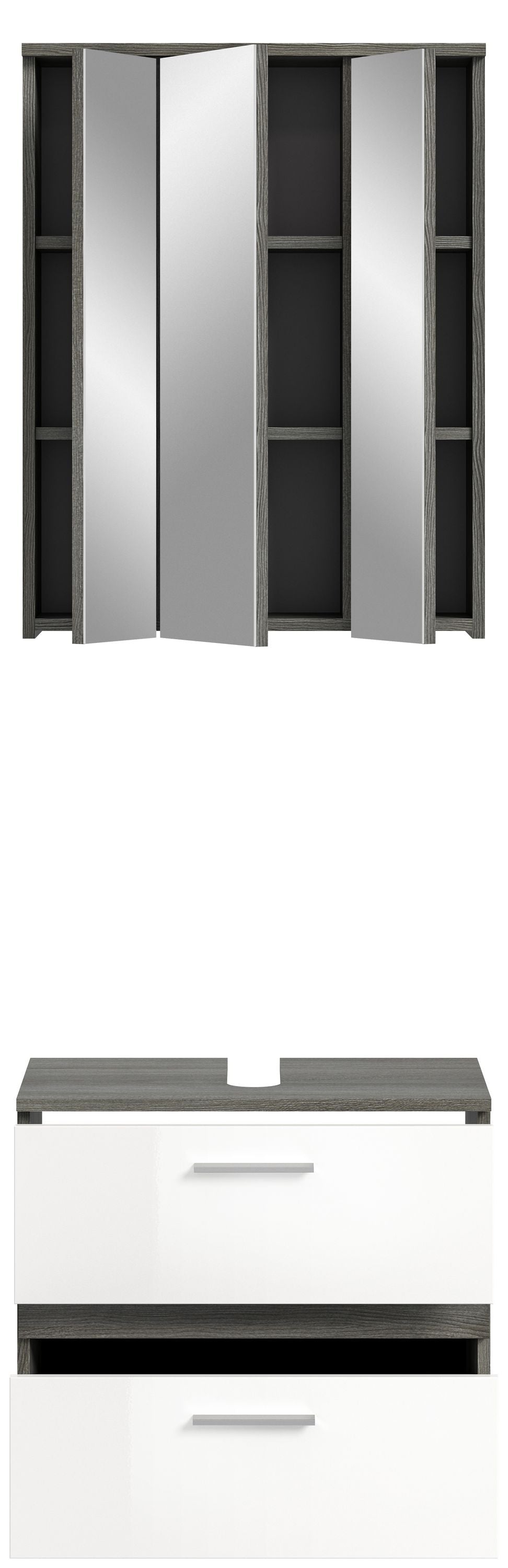Badmöbel-Set: Hochschrank mit Türen und Regalfächern, anthrazitgrau/weiß