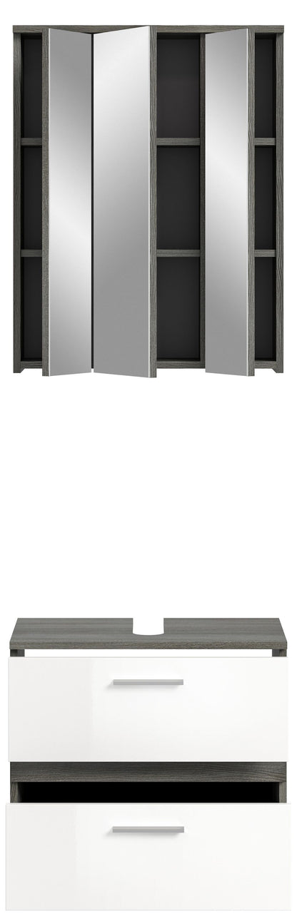 Badmöbel-Set: Hochschrank mit Türen und Regalfächern, anthrazitgrau/weiß