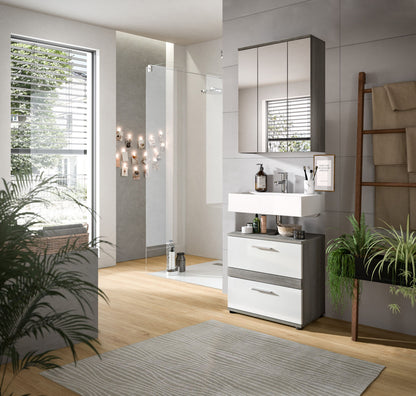 Badezimmerset mit Waschtischunterschrank und Spiegelschrank, anthrazitgrau/weiß