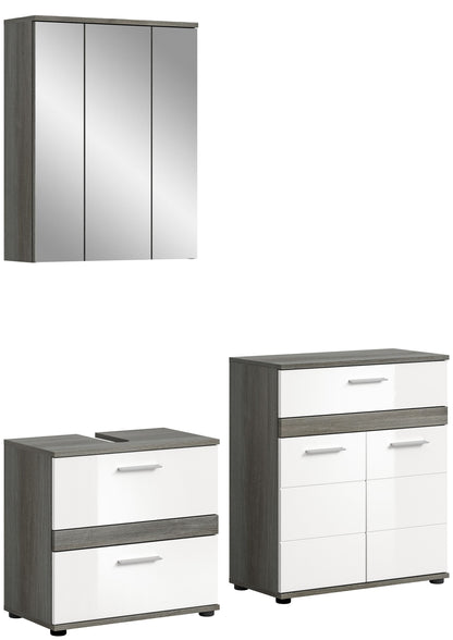 Badmöbel-Set: Spiegelschrank und Waschunterschränke in Weiß mit grauem Korpus