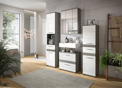 Badmöbel-Set 4-teilig mit Spiegelschrank, Waschtisch und Schrankelementen in Weiß und Anthrazit