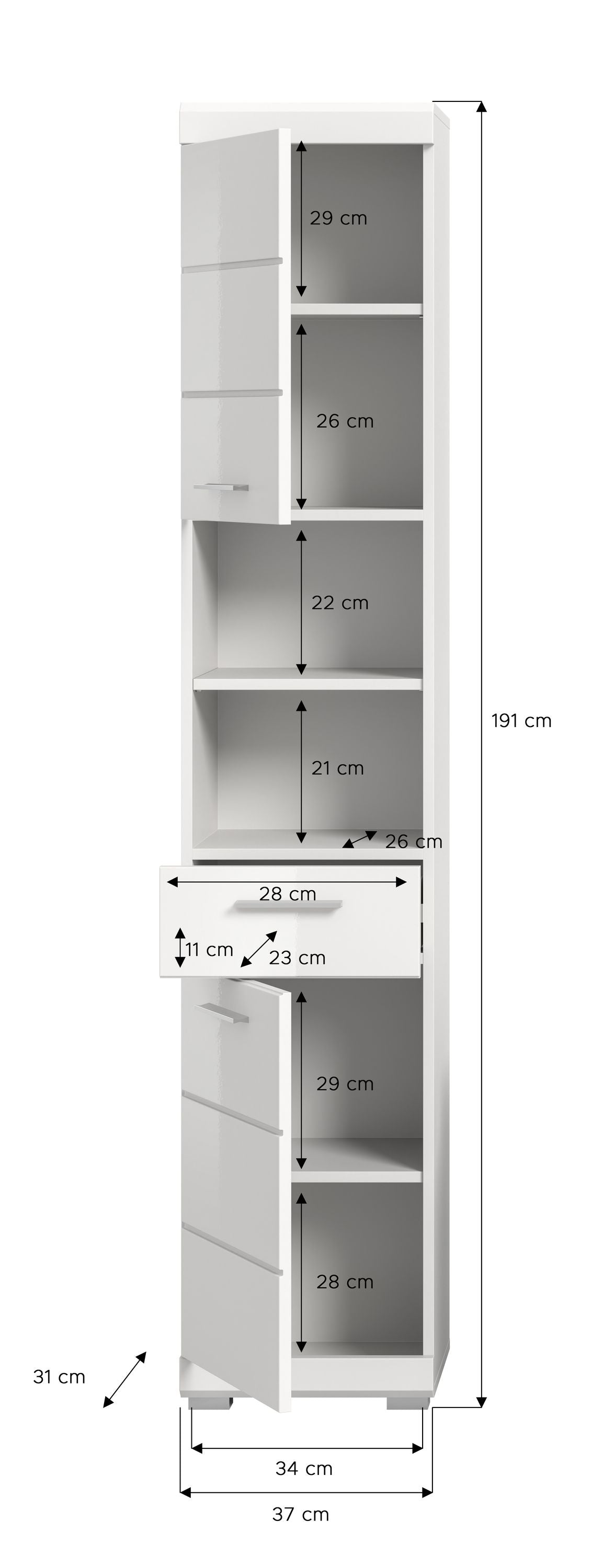 Colonne de salle de bain Linus 30x182x31 cm