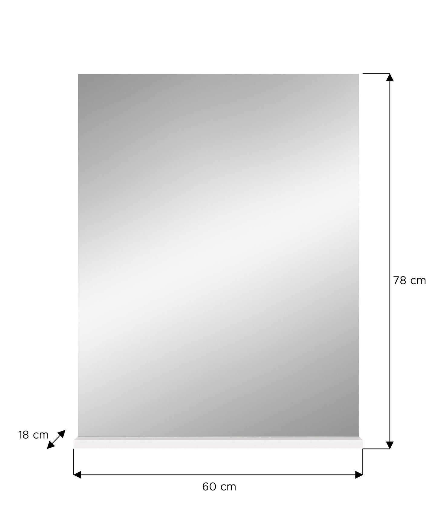 Badezimmerspiegel mit Ablage, Maße 60×78 cm, Tiefe 18 cm