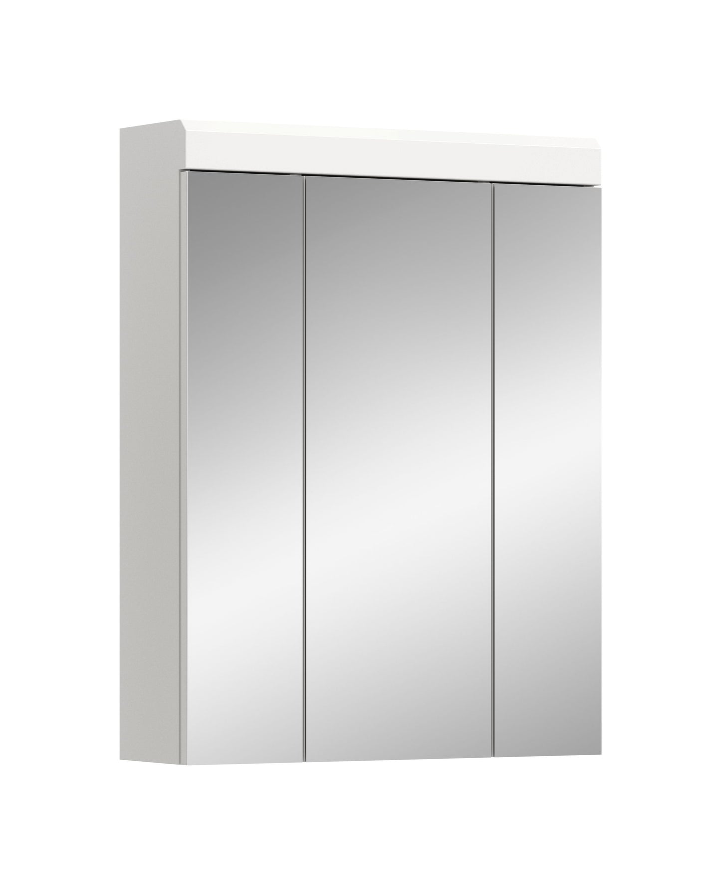 Badspiegelschrank mit 3 Spiegeltüren, weißer Korpus und spiegelnde Front