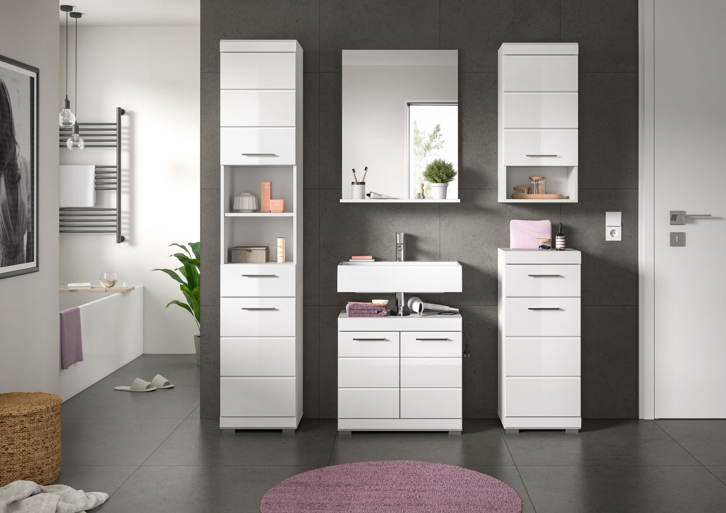 Homes & Jones Badmöbel 4tlg. Set, Badezimmerset mit Hochglanz Fronten