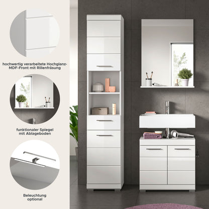 Homes & Jones Badmöbel 3tlg. Set, Badezimmerset mit Hochglanz Fronten