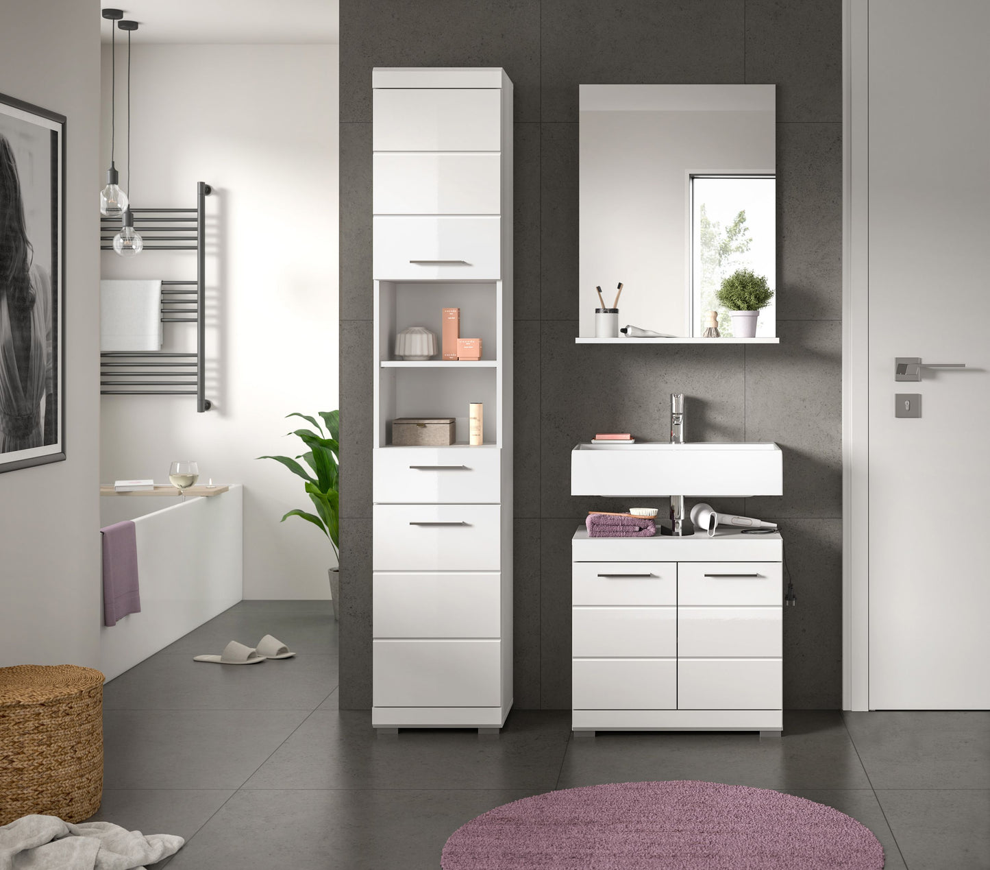 Homes & Jones Badmöbel 3tlg. Set, Badezimmerset mit Hochglanz Fronten