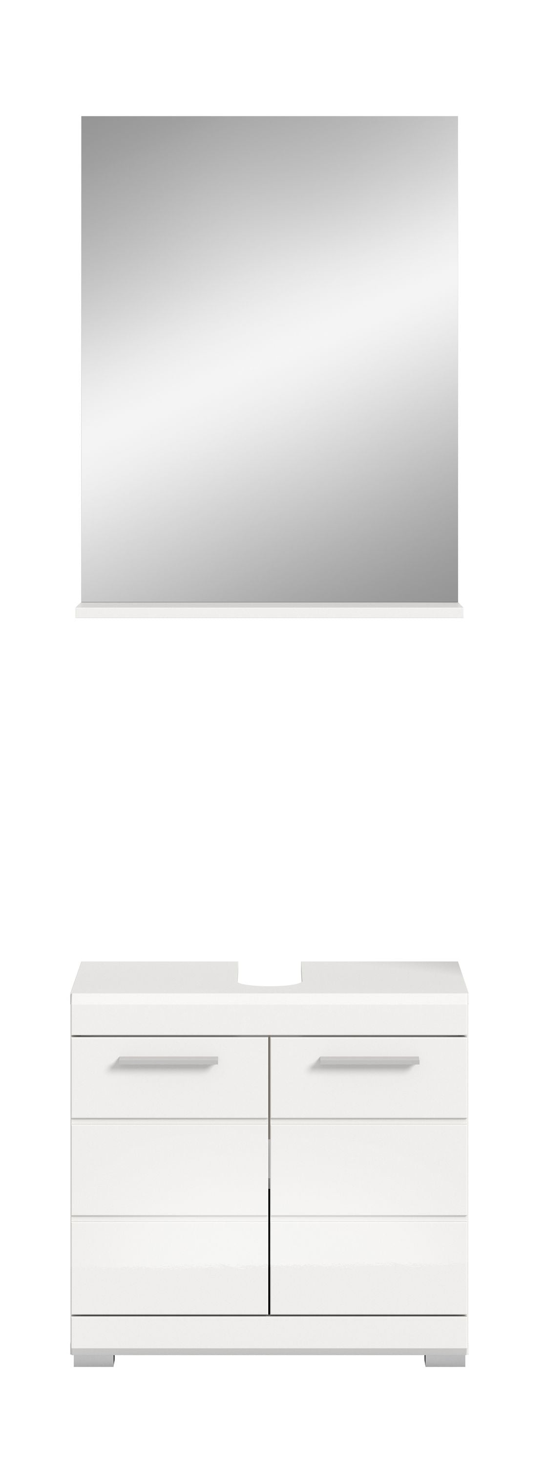 Weißer Badezimmerschrank mit Türen und Schubfächern