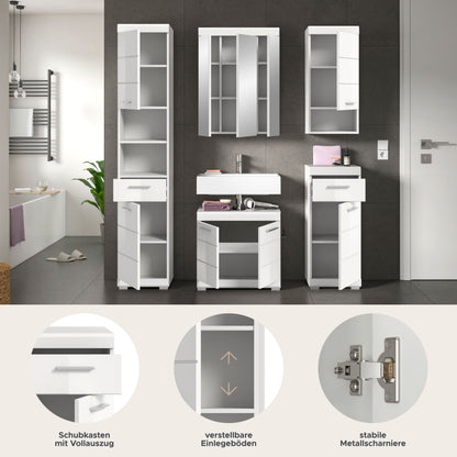 Badezimmerset mit Waschtisch, Spiegelschrank und Hochschränken, weiß und anthrazit