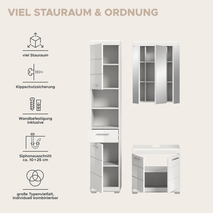 Badezimmerset 3-teilig in Weiß: Hochschrank und Waschtischunterschrank