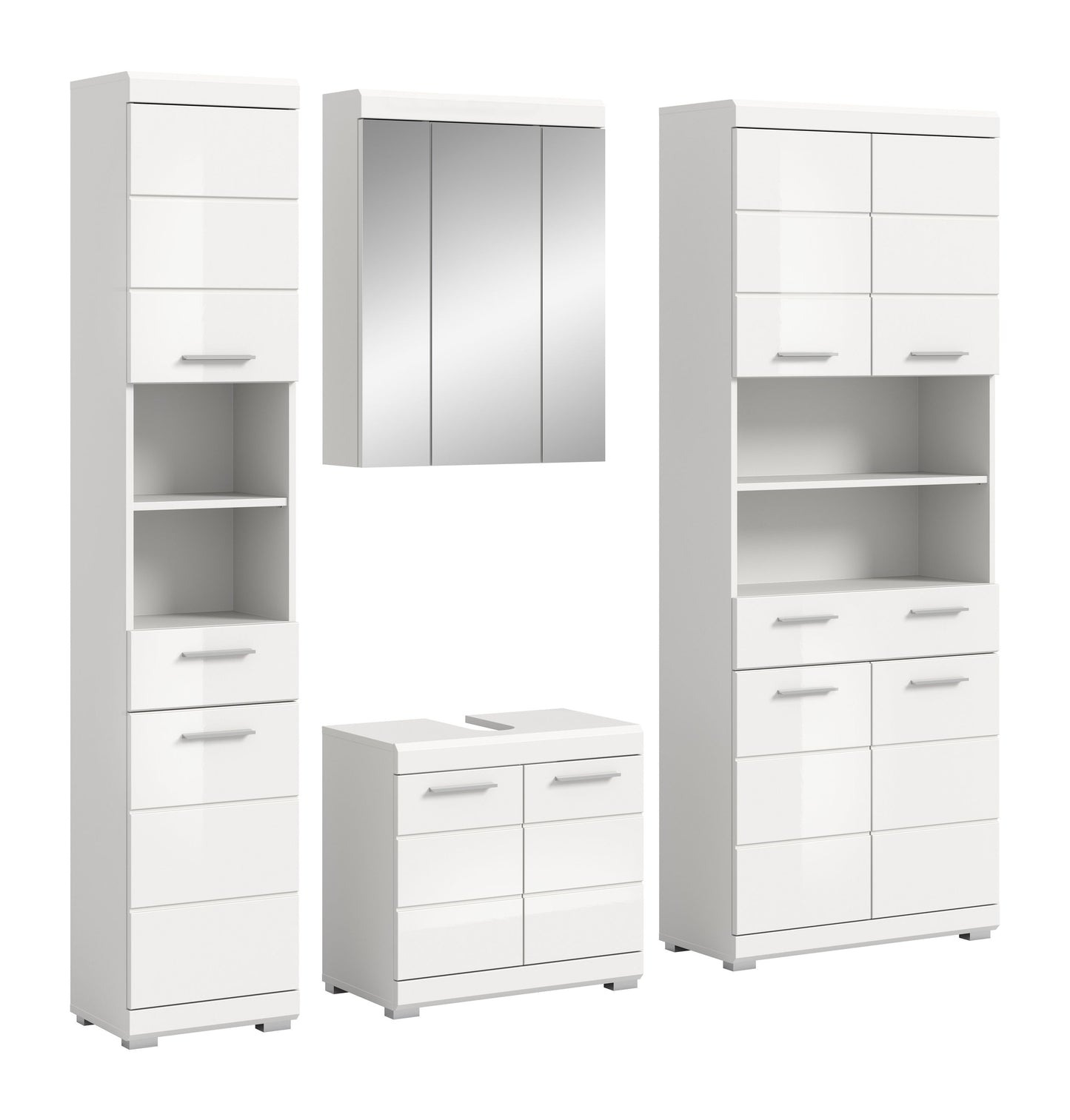 Homes & Jones Badezimmerset (4-teilig) in Weiß: Hochschrank, Spiegelschrank, Waschkommode