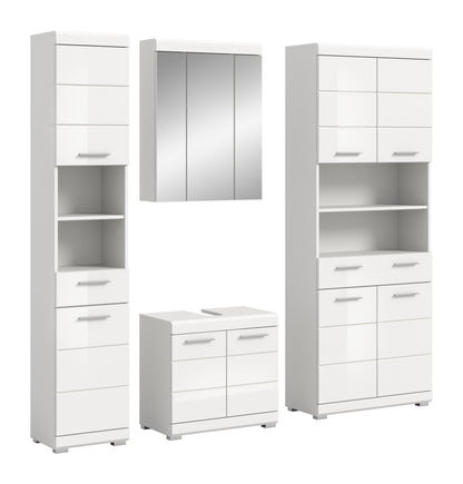 Homes & Jones Badezimmerset (4-teilig) in Weiß: Hochschrank, Spiegelschrank, Waschkommode