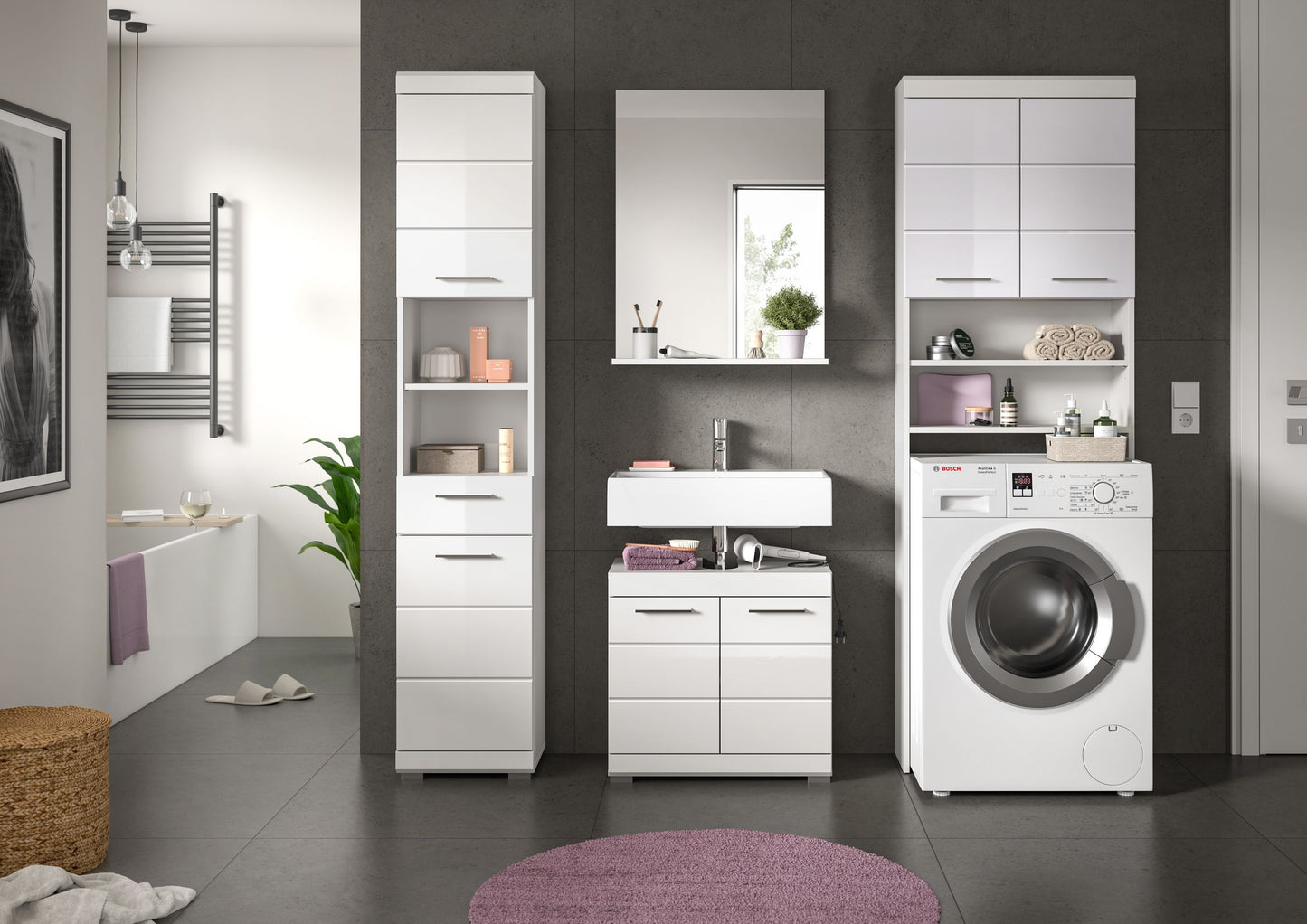 Homes & Jones Badezimmerset 4tlg., Badezimmer Set mit Waschmaschinenschrank
