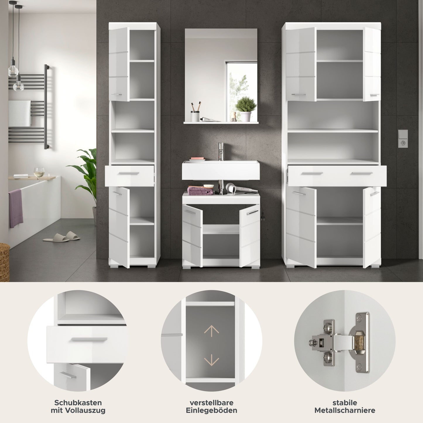 Homes & Jones Badezimmerset 4tlg., Badezimmer Set mit Midi Badezimmerschrank