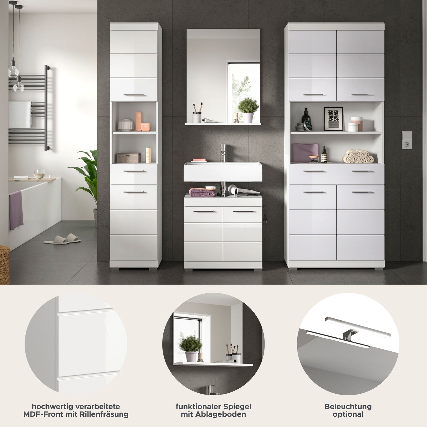 Homes & Jones Badezimmerset 4tlg., Badezimmer Set mit Midi Badezimmerschrank