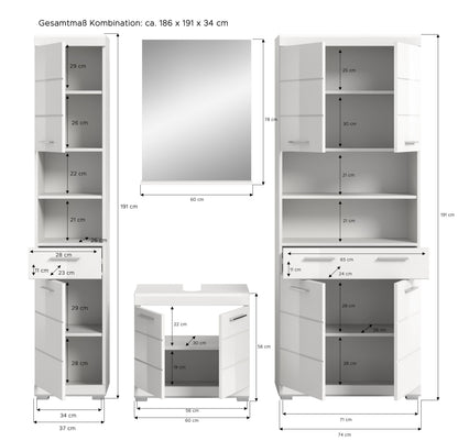 Homes & Jones Badezimmerset 4tlg., Badezimmer Set mit Midi Badezimmerschrank