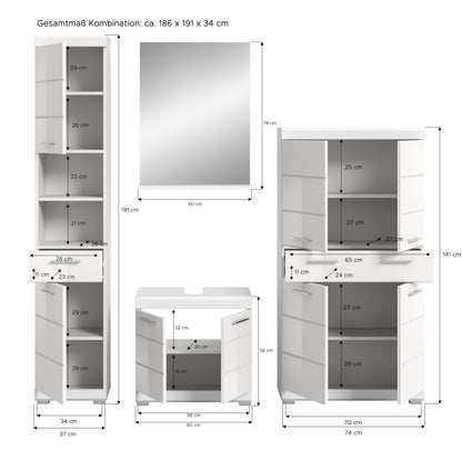 Homes & Jones Badezimmerset 4tlg., Badezimmer Set mit  Schränken und  Spiegel