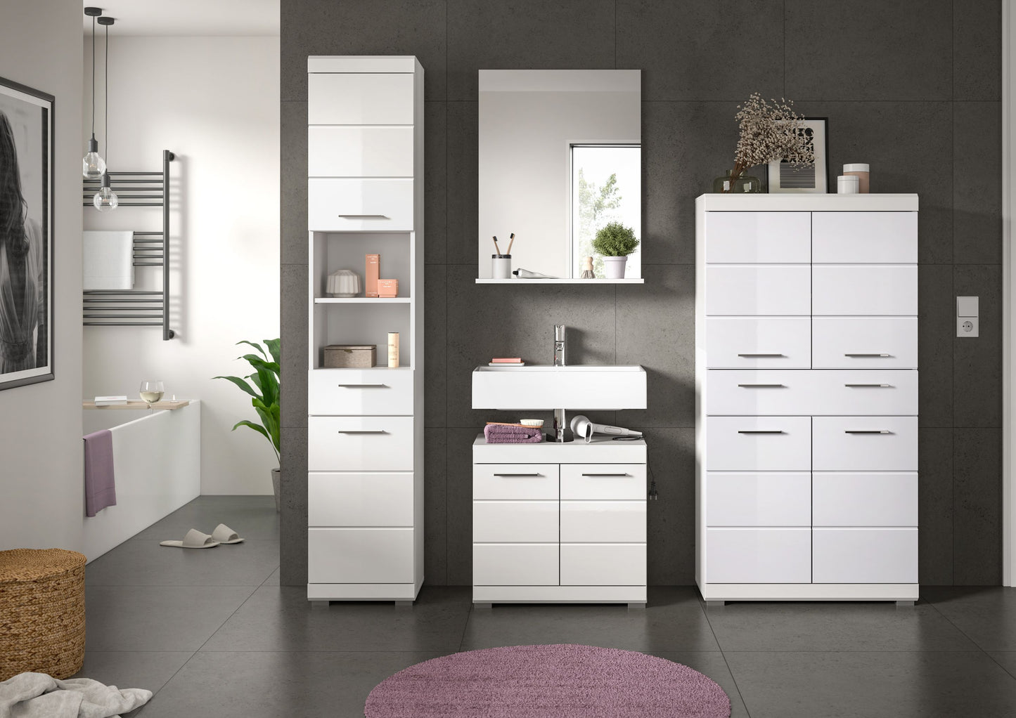 Homes & Jones Badezimmerset 4tlg., Badezimmer Set mit  Schränken und  Spiegel