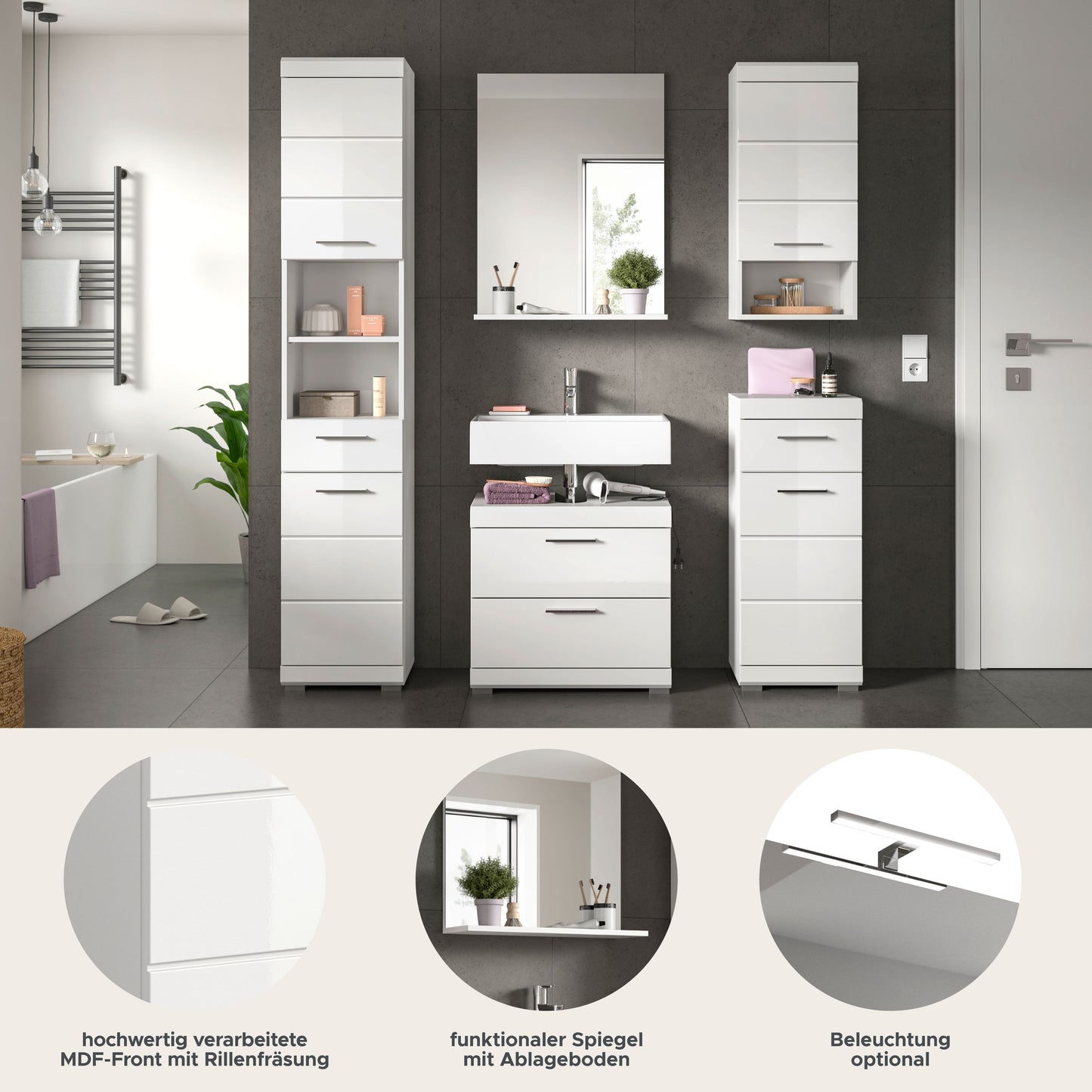 Homes & Jones Badezimmerset 5-tlg., Badezimmer Set mit Badschränken und Spiegel