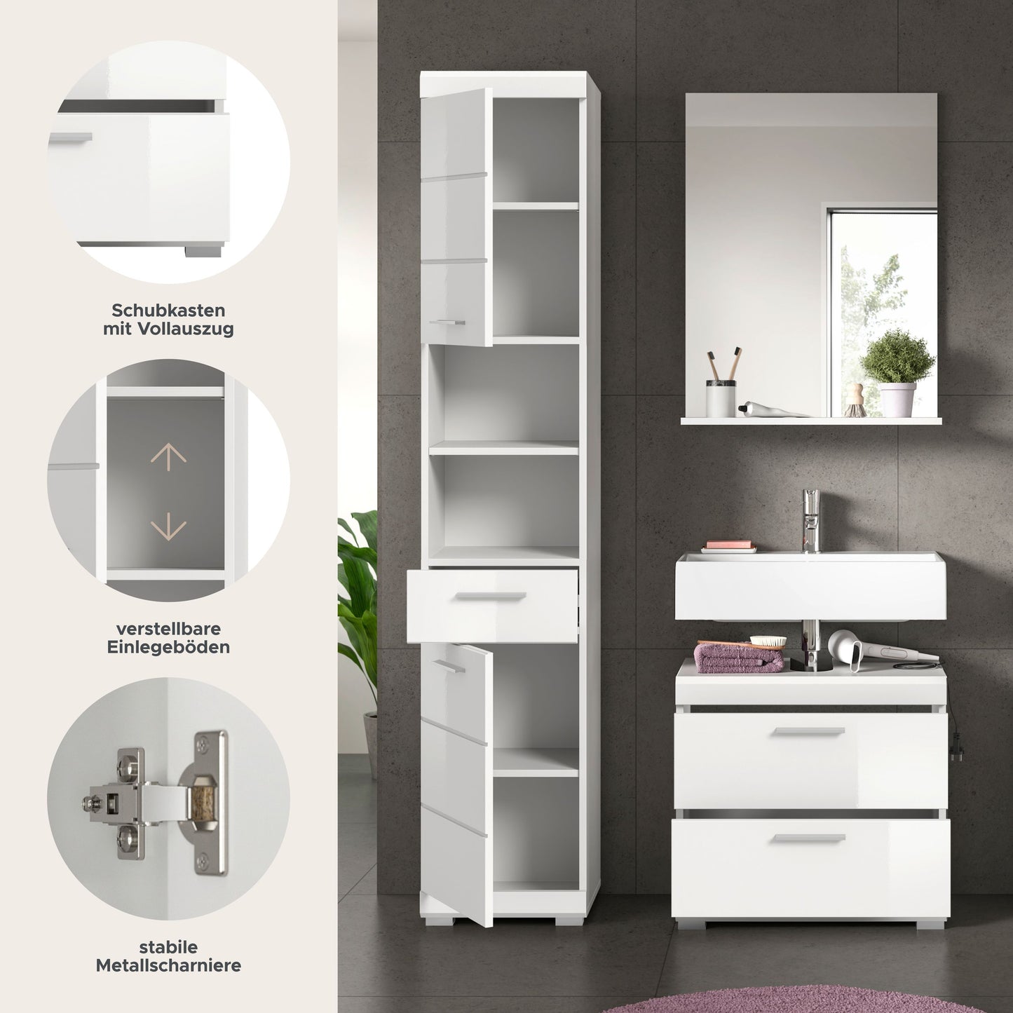 Homes & Jones Badezimmerset 3-tlg., Badezimmer Set mit Badschränken und Spiegel