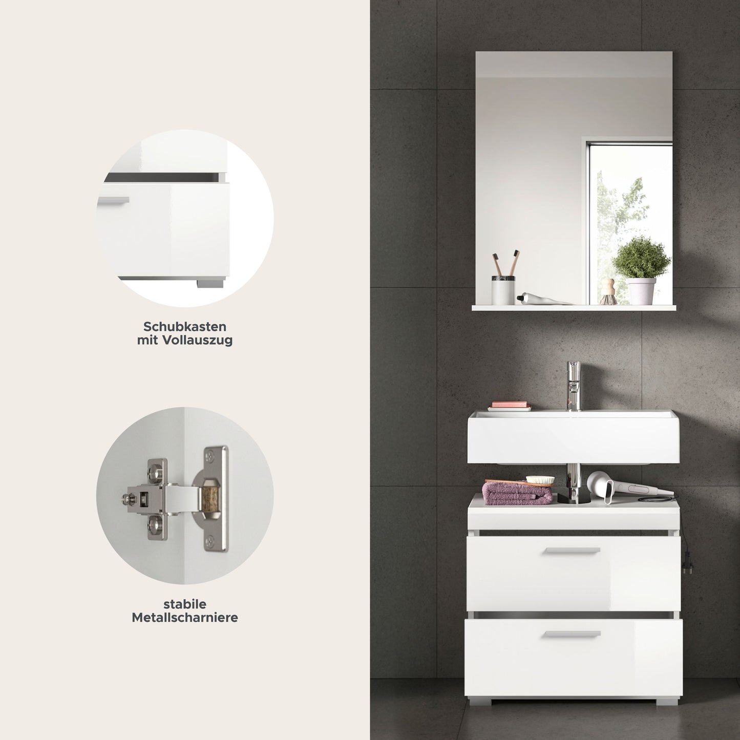 Homes & Jones Badezimmerset 2-tlg., Badezimmer Set mit Badschrank und Spiegel