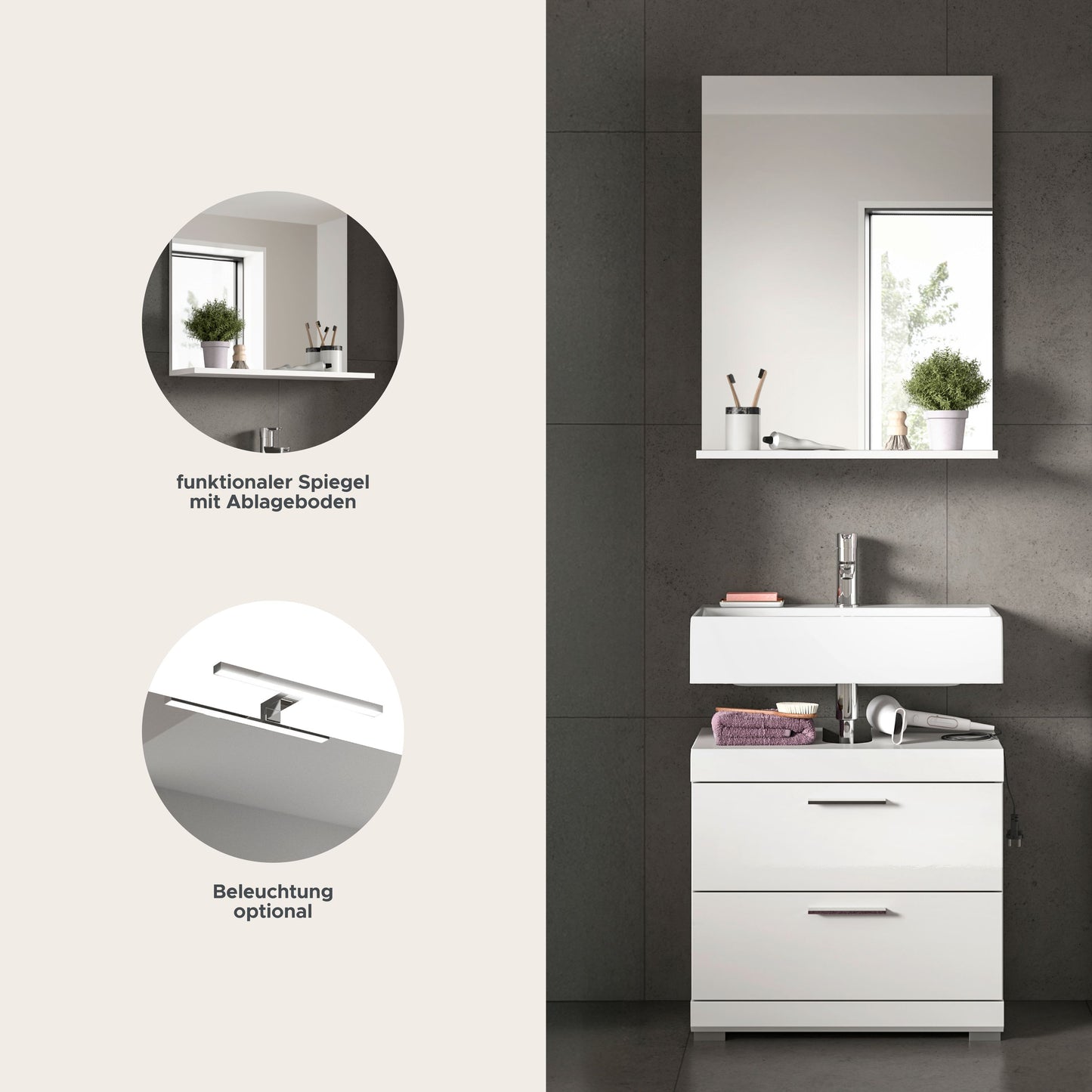 Homes & Jones Badezimmerset 2-tlg., Badezimmer Set mit Badschrank und Spiegel