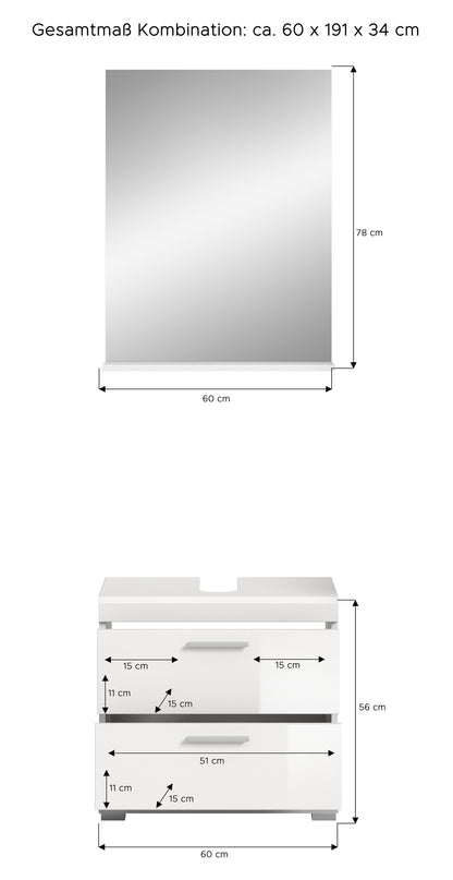 Homes & Jones Badezimmerset 2-tlg., Badezimmer Set mit Badschrank und Spiegel